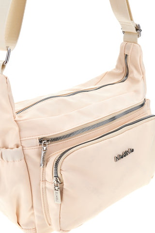 Beige Tasche mit mehreren Reißverschlüssen und verstellbarem Schulterriemen Me & me spa 8059