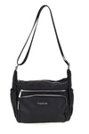 Schwarze Tasche mit mehreren Reißverschlüssen und verstellbarem Schulterriemen Me & me spa 8059