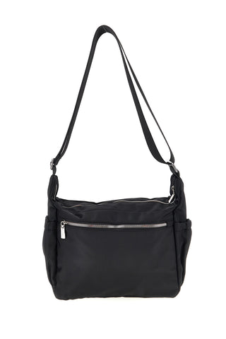 Schwarze Tasche mit mehreren Reißverschlüssen und verstellbarem Schulterriemen Me & me spa 8059
