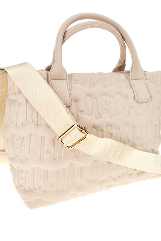 Cremefarbene Handtasche mit geprägtem Logo Naj-oleari 61193/SOFY2