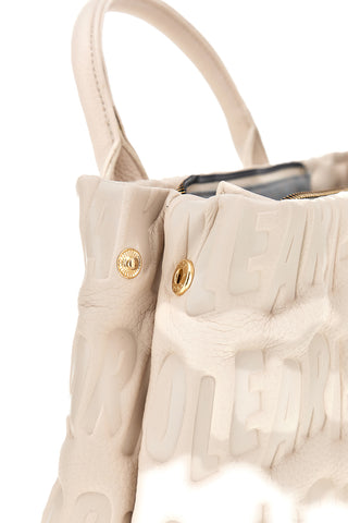 Cremefarbene Handtasche mit geprägtem Logo Naj-oleari 61193/SOFY2