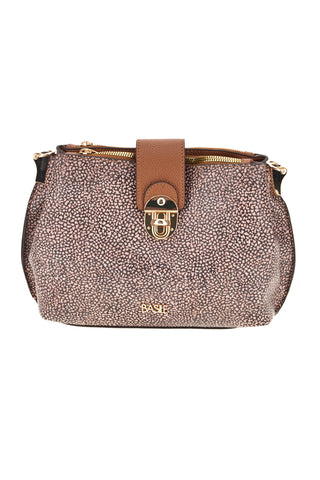 Borsa a Tracolla Marrone con Fantasia Micro e Chiusura a Scatto Dorata Basile BA1280TAP