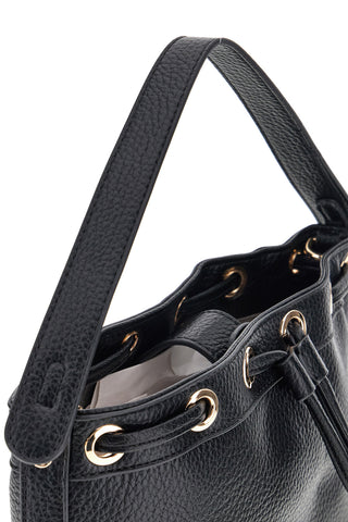 Schwarze Bucket Bag mit Kordelzug und goldenen Basile Details BA1277DOLL