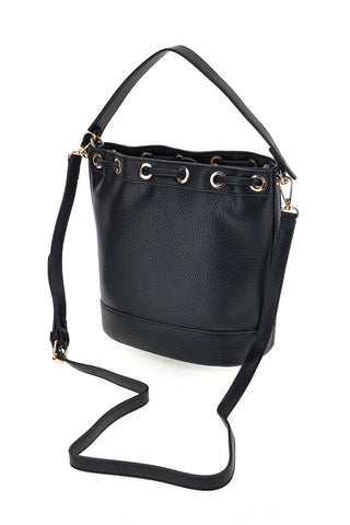 Schwarze Bucket Bag mit Kordelzug und goldenen Basile Details BA1277DOLL