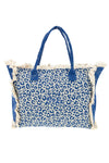 Strandtasche aus blauem Denim-Stoff mit Tierprint und Fransen Basile CLASS BA22223