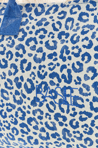 Strandtasche aus blauem Denim-Stoff mit Tierprint und Fransen Basile CLASS BA22223