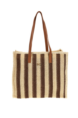 Borsa mare beige e marrone intrecciata Basile BA27409