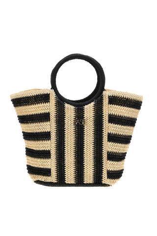 Borsa mare beige e nera intrecciata Basile BA27408