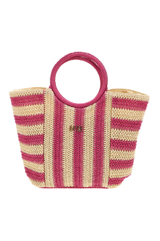 Borsa mare beige e fucsia intrecciata Basile BA27408