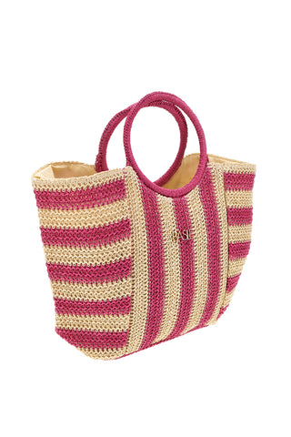 Beige und fuchsia gewebte Basile Strandtasche BA27408