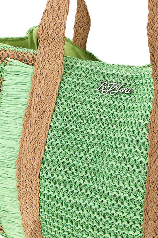 Borsa verde intrecciata con frange Lejjou JJ90531