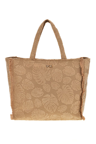Borsa Mare Beige in Tessuto con Stampa Foglie e Frange Basile CLASS BA22208