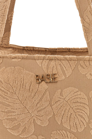 Beige Stoff Strandtasche mit Blattdruck und Fransen Basile CLASS BA22208
