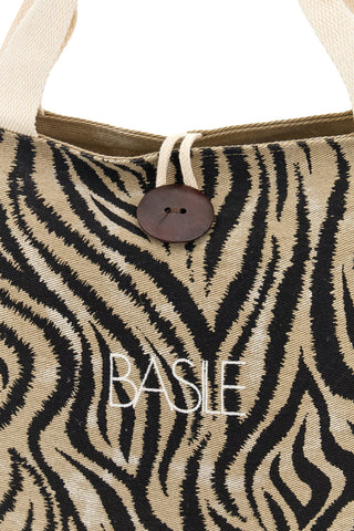 Beige Strandtasche aus Stoff mit Zebradruck und Juteboden Basile CLASS BA22219