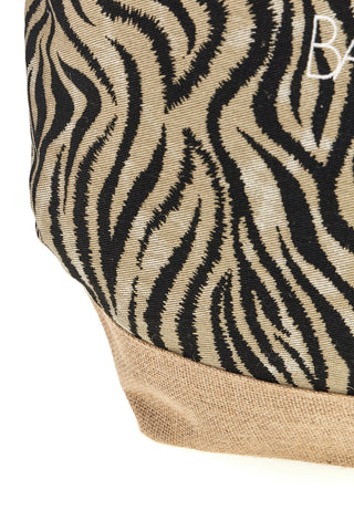 Beige Strandtasche aus Stoff mit Zebradruck und Juteboden Basile CLASS BA22219