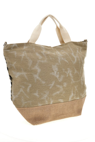 Beige Strandtasche aus Stoff mit Zebradruck und Juteboden Basile CLASS BA22219