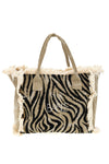 Borsa Beige e nera animalier con frange Basile CLASSBA22224