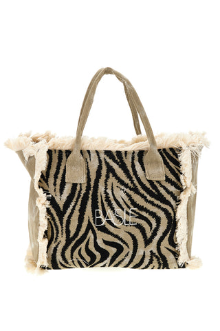 Borsa Beige e nera animalier con frange Basile CLASSBA22224
