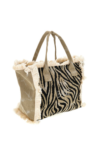 Borsa Beige e nera animalier con frange Basile CLASSBA22224