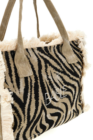 Borsa Beige e nera animalier con frange Basile CLASSBA22224