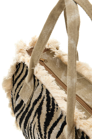 Borsa Beige e nera animalier con frange Basile CLASSBA22224
