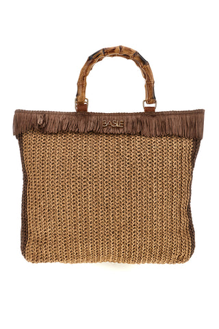 Borsa mare beige e marrone intrecciata con frange Basile CLASS BA27402