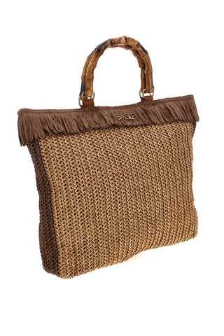Beige und braun geflochtene Strandtasche mit Fransen Basile CLASS BA27402