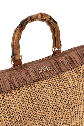 Beige und braun geflochtene Strandtasche mit Fransen Basile CLASS BA27402