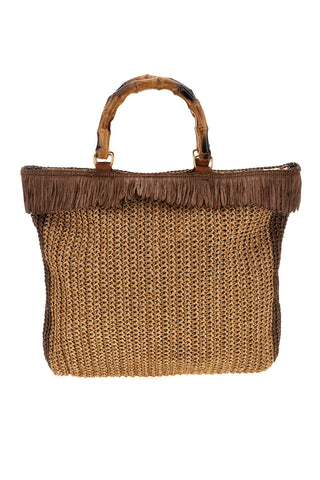 Beige und braun geflochtene Strandtasche mit Fransen Basile CLASS BA27402