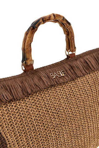 Beige und braun geflochtene Strandtasche mit Fransen Basile CLASS BA27402