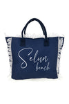 Borsa mare blu in tessuto con frange Selun beach 261008