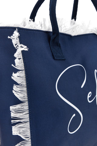 Borsa mare blu in tessuto con frange Selun beach 261008