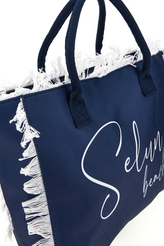 Borsa mare blu in tessuto con frange Selun beach 261008