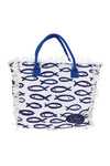 Borsa mare bianca e blu in tessuto con frange Selun beach 261020