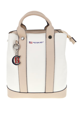 Rucksack Weiß und beige Tasche mit Griffen und dekorativen Charme Baumwollgürtel 19.045.B005