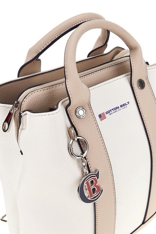 Rucksack Weiß und beige Tasche mit Griffen und dekorativen Charme Baumwollgürtel 19.045.B005