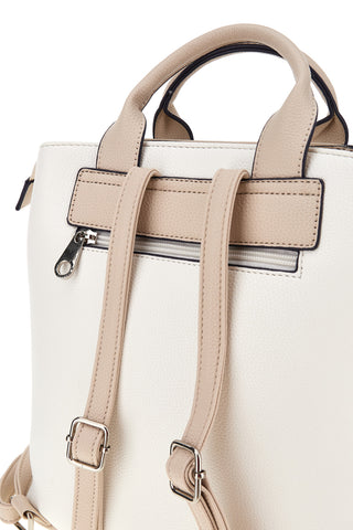 Rucksack Weiß und beige Tasche mit Griffen und dekorativen Charme Baumwollgürtel 19.045.B005