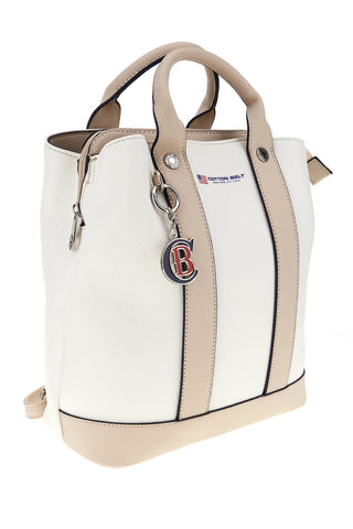Rucksack Weiß und beige Tasche mit Griffen und dekorativen Charme Baumwollgürtel 19.045.B005