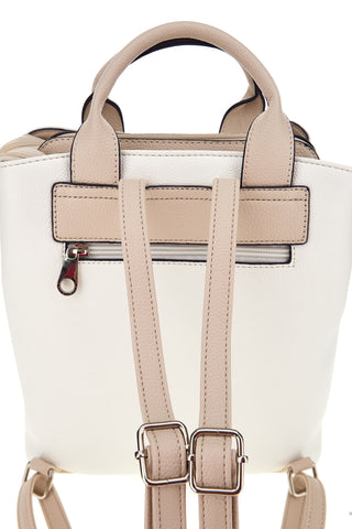 Rucksack Weiß und beige Tasche mit Griffen und dekorativen Charme Baumwollgürtel 19.045.B005