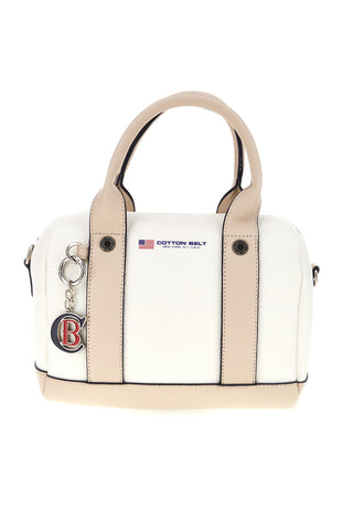 Borsa bianca inserti beige manici doppi Cotton belt 19,045,B028