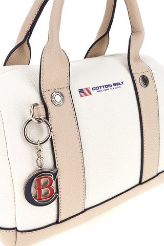 Weiße Tasche mit beigen Einsätzen Doppelgriffe Baumwollgürtel 19.045.B028