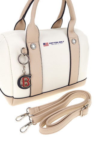 Weiße Tasche mit beigen Einsätzen Doppelgriffe Baumwollgürtel 19.045.B028