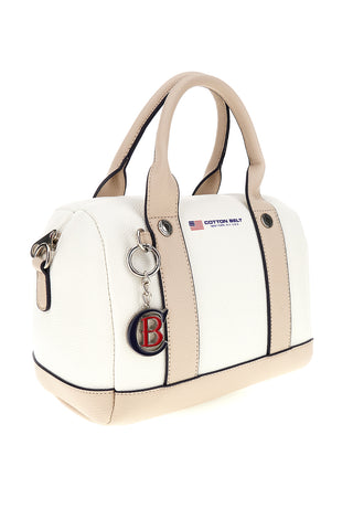 Weiße Tasche mit beigen Einsätzen Doppelgriffe Baumwollgürtel 19.045.B028