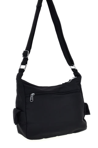 Borsa a tracolla nera in tessuto multitasche con logo frontale First lady ALI 8147