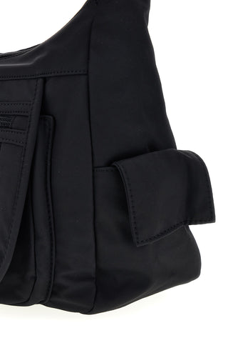 Borsa a tracolla nera in tessuto multitasche con logo frontale First lady ALI 8147