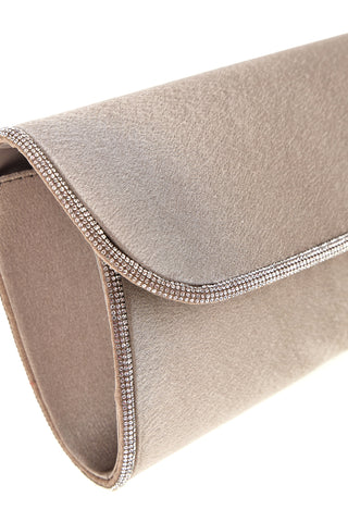 Elegante dunkelbeige Clutch-Tasche mit Strasssteinen und Schulterriemen Neue Tasche SERA/3501
