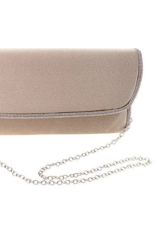 Elegante dunkelbeige Clutch-Tasche mit Strasssteinen und Schulterriemen Neue Tasche SERA/3501