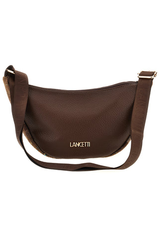Borsa a tracolla marrone a mezzaluna con inserti a quadri Lancetti LL26W-401-1