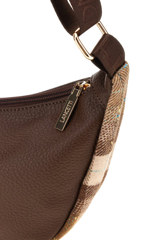 Borsa a tracolla marrone a mezzaluna con inserti a quadri Lancetti LL26W-401-1
