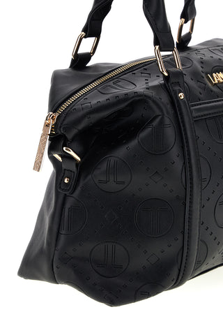 Borsa a mano nera con motivo logato e charm dorato Lancetti LL26W-101-2